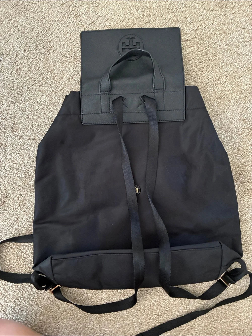 Tory Burch Black Nylon Logo Flap Backpack